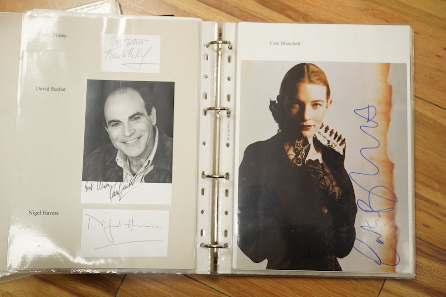 A collection of autographs, signed photos, and signed theatre programmes contained within two folders, celebrities including; Bud Flanagan, Frankie Vaughan, Herbie Hancock, Marty Wilde, Cliff Richard, Lisa Stevens, Cleo